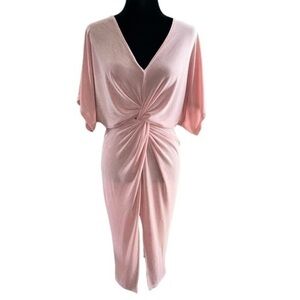 Mesh Ruched Midi Blush Slit Bodycon Dress Size M/L